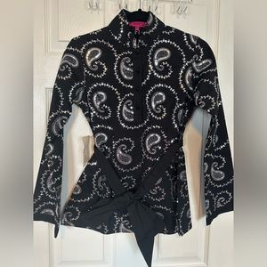 Unique long sleeve black shirt with silver sequence paisley detail
